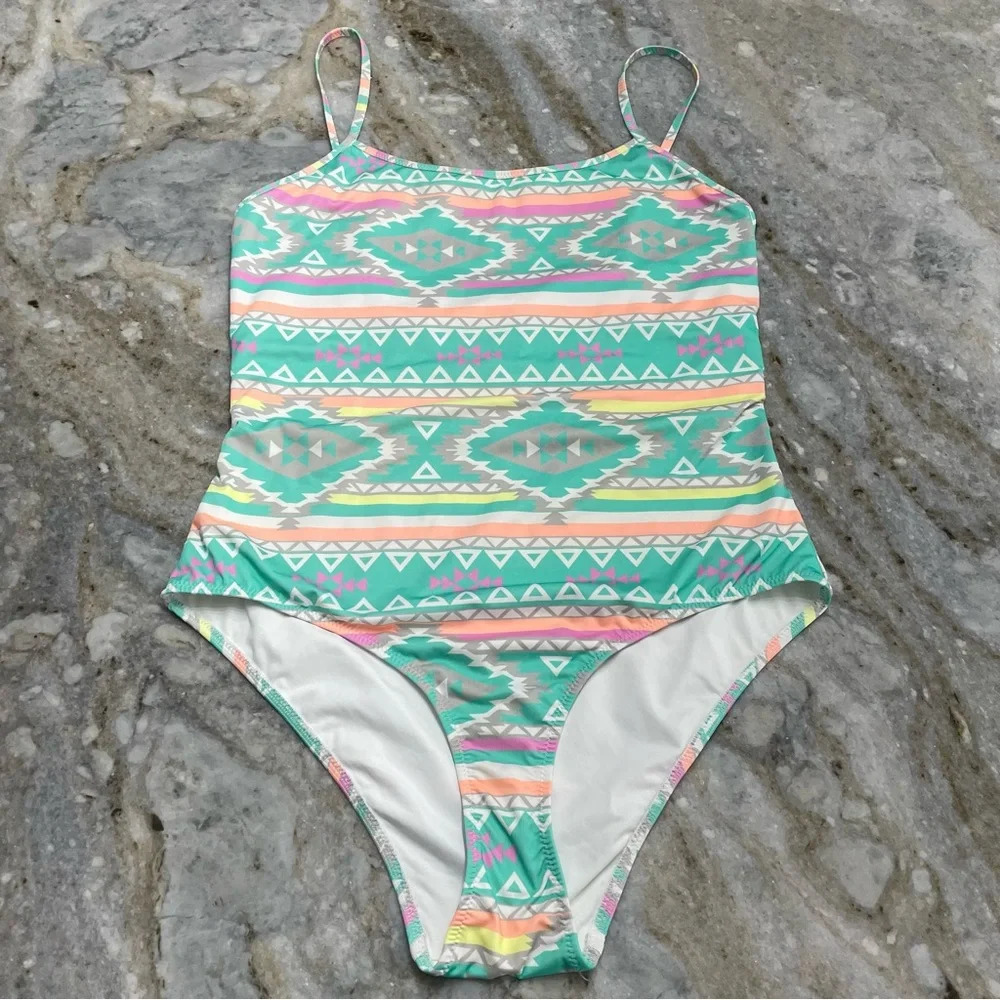 Chubbies The Oasis Aztec Teal One Piece Swimsuit Southwestern Western Ro…